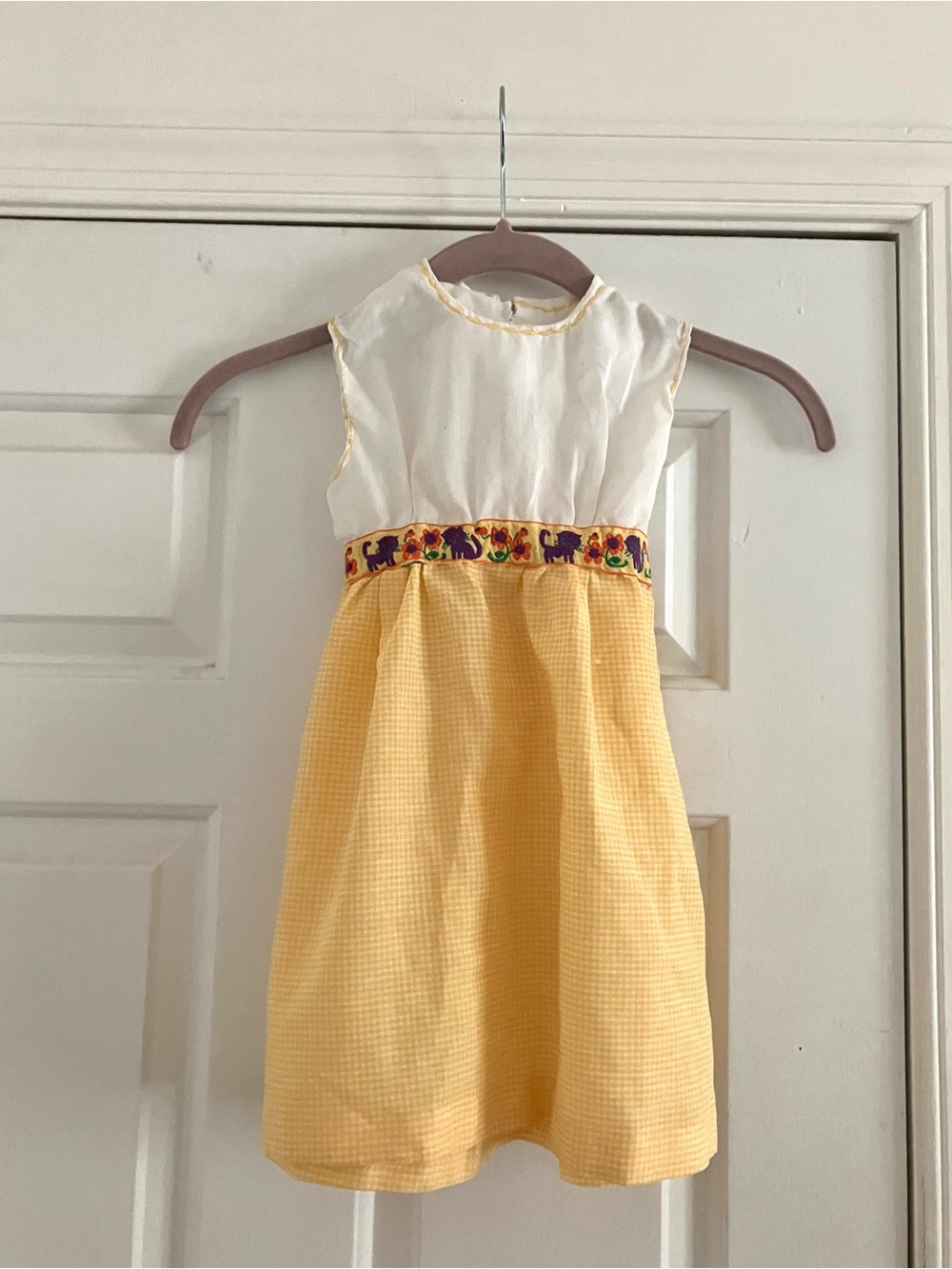 Vintage Handmade Yellow Gingham Cat Pineafore prairie whimsical Dress- size 2-3T